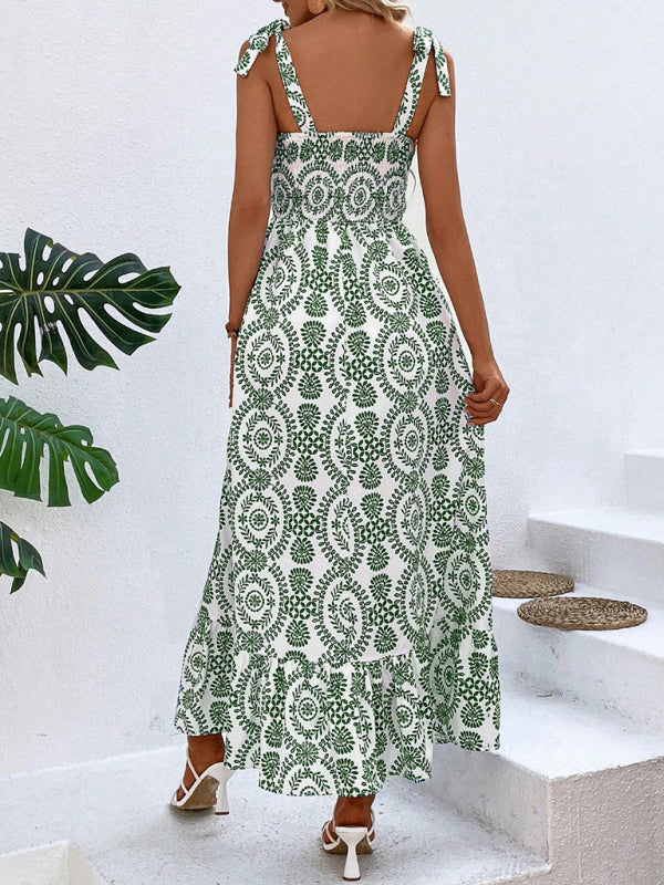 Levoire | Femmes nouvelle robe d'été à la mode à bretelles avec imprimé sans manches fente longue robe