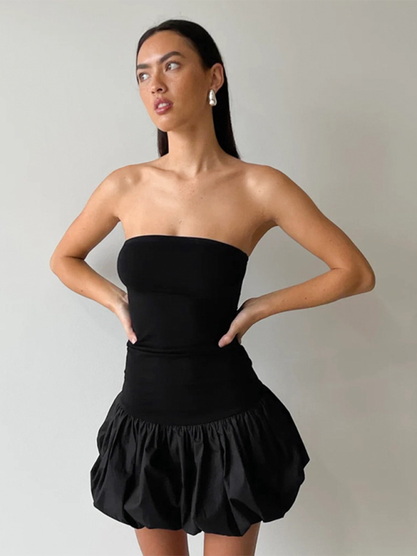 Levoire | Nouveau haut tube simple couleur de contraste mince mini robe Noir