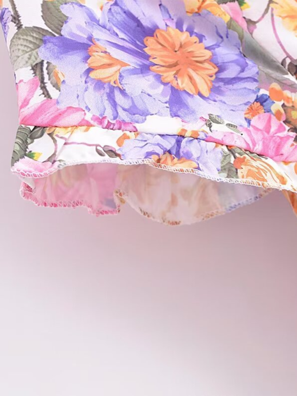 Levoire | Nouvelle robe à fleurs française à poches taille couture jupe évasée à manches courtes