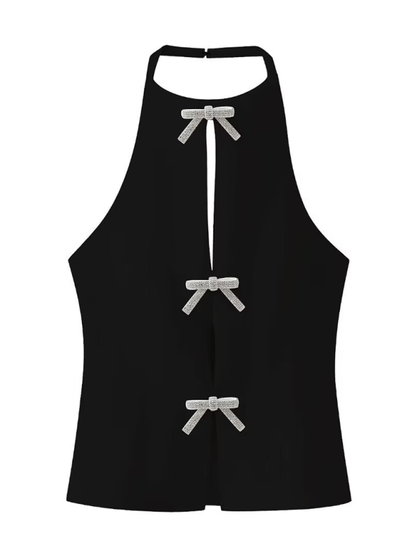 Levoire | Femme Mode Noeud décoré Halterneck Top Noir
