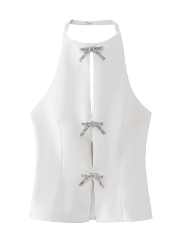 Levoire | Femme Mode Noeud décoré Halterneck Top Blanc