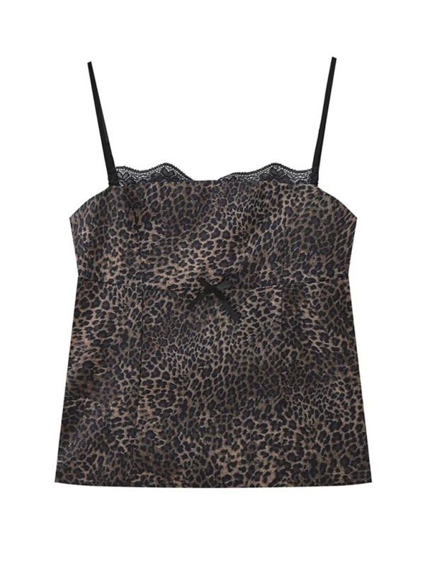 Levoire | Femme tendance et polyvalente chemise à satin slim-fit à bretelles Léopard