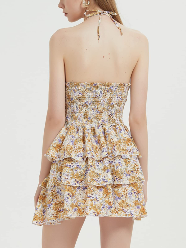 Levoire | Nouvelle impression florale sexy dos nu longueur midi combinaison courte en tulle