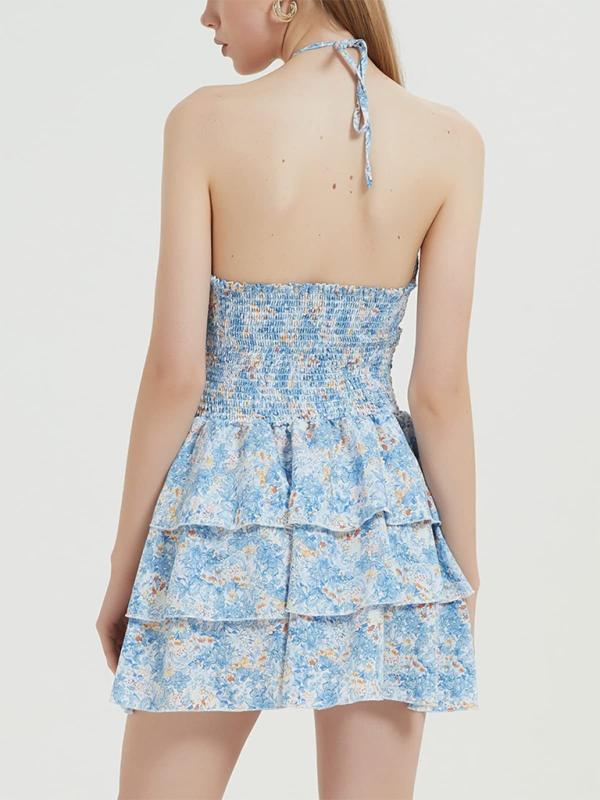 Levoire | Nouvelle impression florale sexy dos nu longueur midi combinaison courte en tulle