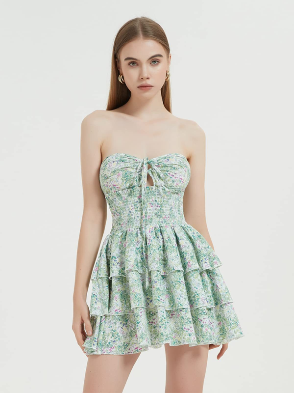Levoire | Nouvelle impression florale sexy dos nu longueur midi combinaison courte en tulle