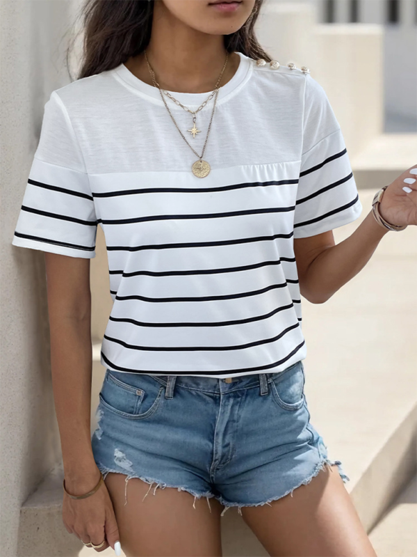 Levoire | Nouvelle femme loisirs t-shirt court à rayures Blanc