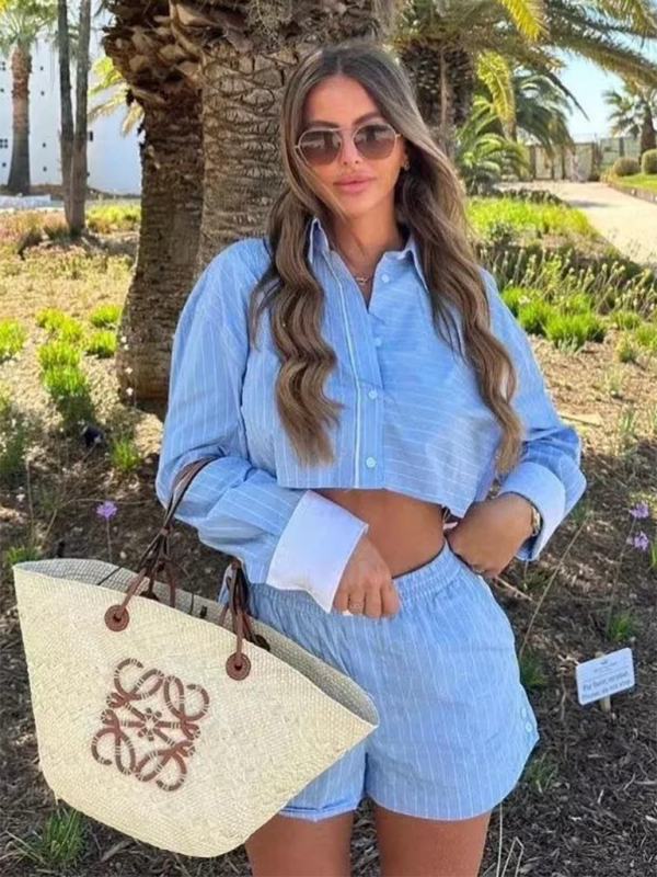 Levoire | Modisj chemise à manches courtes avec rayures contrastées + ensemble de shorts à deux pièces Shorts