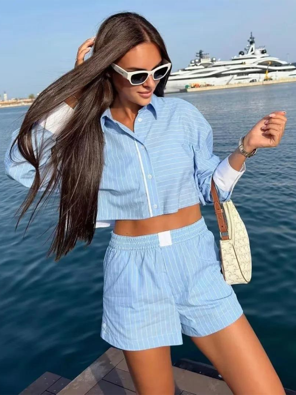 Levoire | Modisj chemise à manches courtes avec rayures contrastées + ensemble de shorts à deux pièces