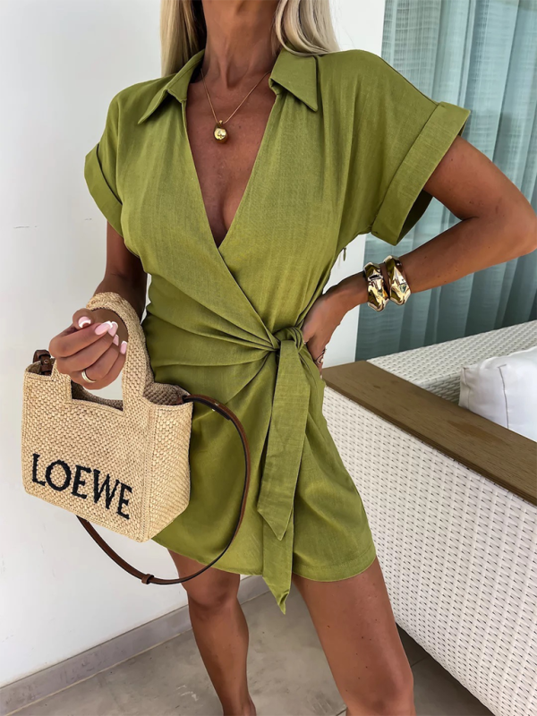 Levoire | Femme Nouveau Loose Col Courtes Manches Combinaison Vert