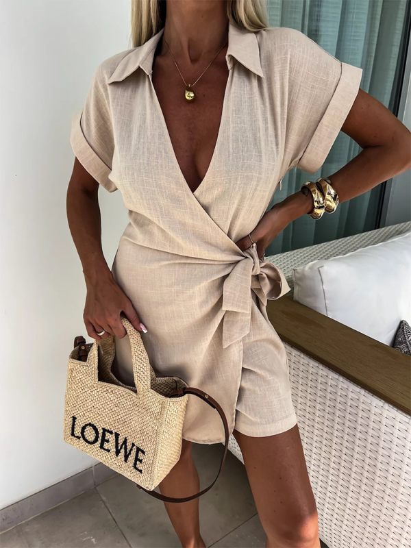 Levoire | Femme Nouveau Loose Col Courtes Manches Combinaison Khaki