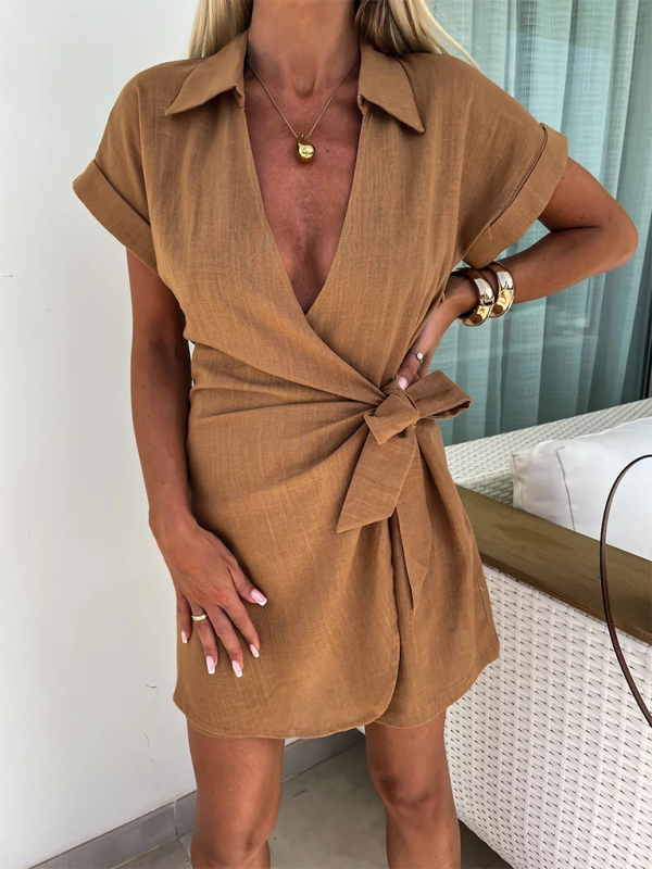 Levoire | Femme Nouveau Loose Col Courtes Manches Combinaison Olive jaune