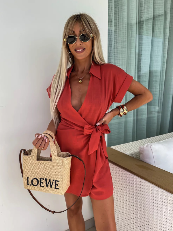 Levoire | Femme Nouveau Loose Col Courtes Manches Combinaison Rot