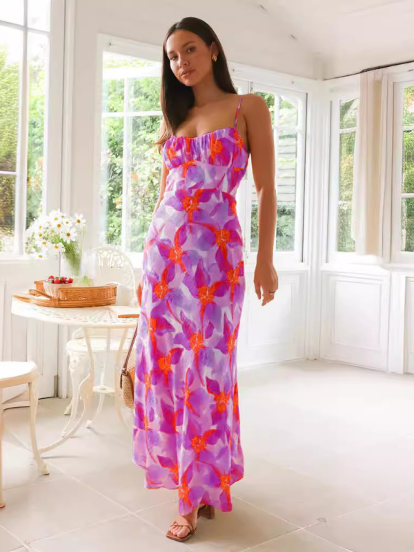 Levoire | Design de fleurs d'été frais et doux, robe midi sans dos
