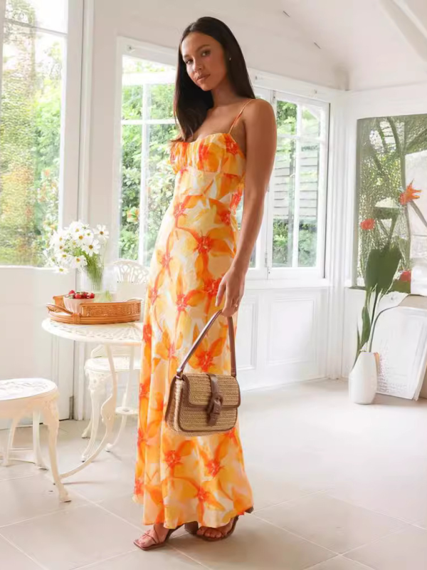 Levoire | Design de fleurs d'été frais et doux, robe midi sans dos