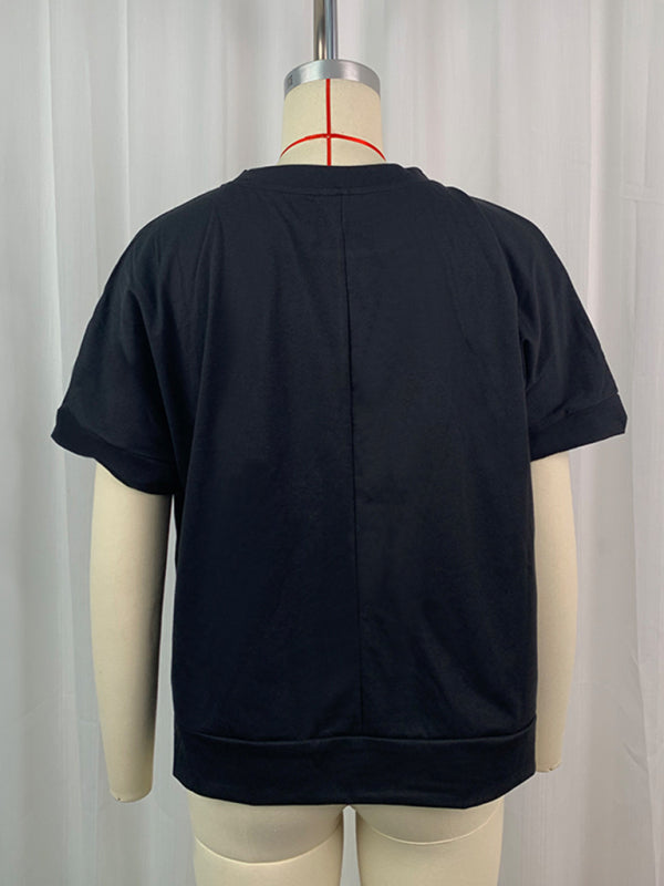 Levoire | T-shirt à col rond à manches courtes en paillettes d'été lâche
