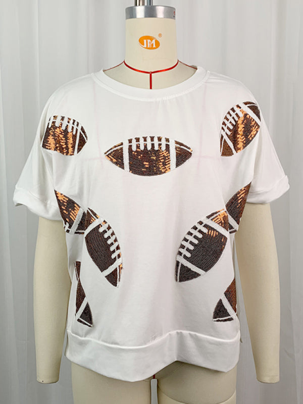 Levoire | T-shirt à col rond à manches courtes en paillettes d'été lâche