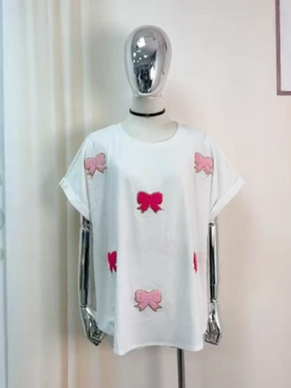 Levoire | T-shirt à col rond à manches courtes en paillettes d'été lâche