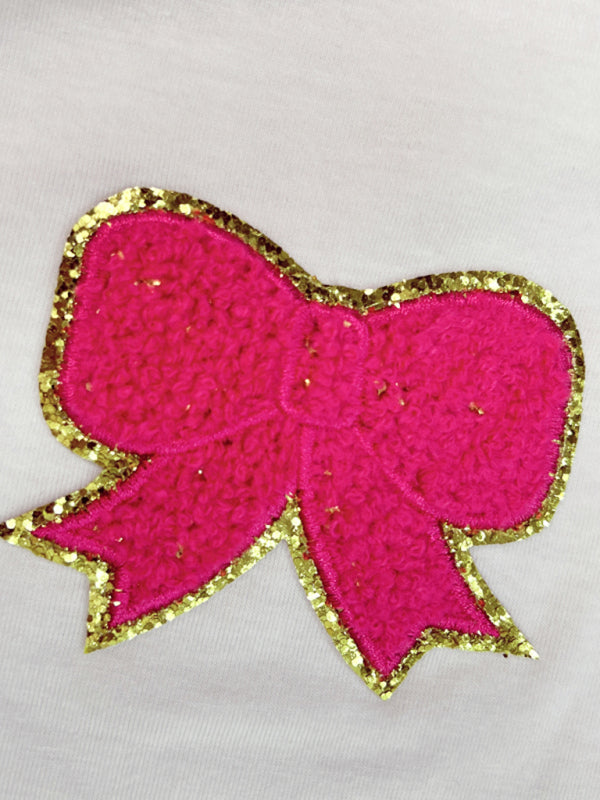 Levoire | Nouveau top à manches courtes avec nœud-fabric-canne-paillettes-broderie