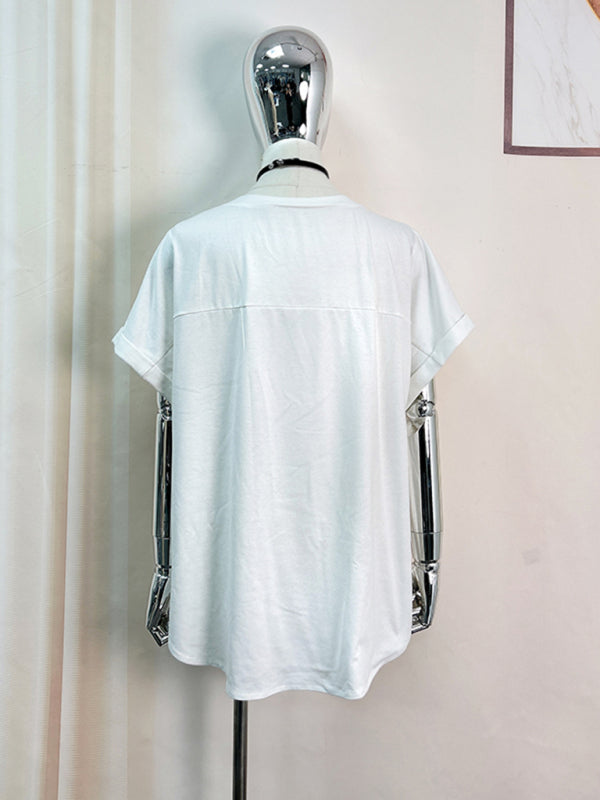 Levoire | Nouveau top à manches courtes avec nœud-fabric-canne-paillettes-broderie