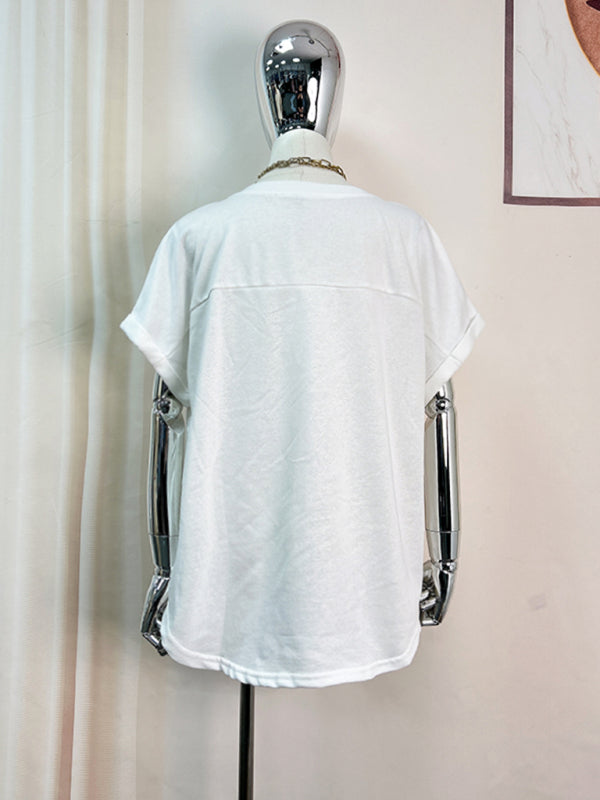 Levoire | Nouvelle couleur Ball paillettes broderie sweat rond col T-shirt à manches courtes top