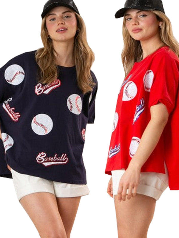 Levoire | Nouveau pull en tricot brodé de paillettes en lettres anglaises à manches courtes