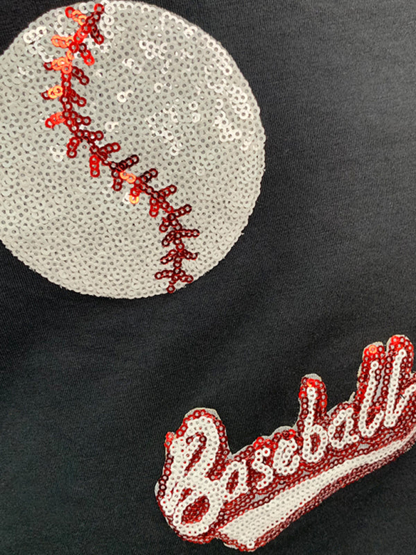 Levoire | Nouveau pull en tricot brodé de paillettes en lettres anglaises à manches courtes