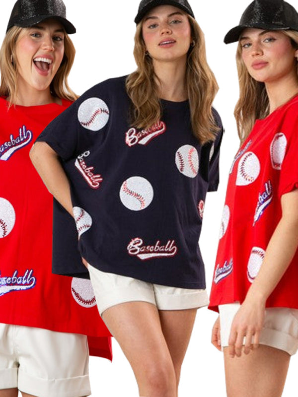 Levoire | Nouveau pull en tricot brodé de paillettes en lettres anglaises à manches courtes