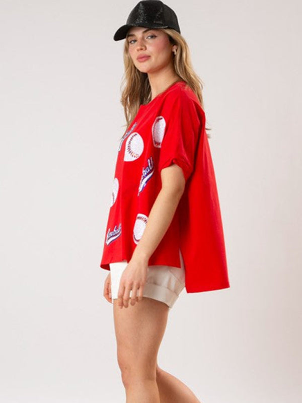 Levoire | Nouveau pull en tricot brodé de paillettes en lettres anglaises à manches courtes