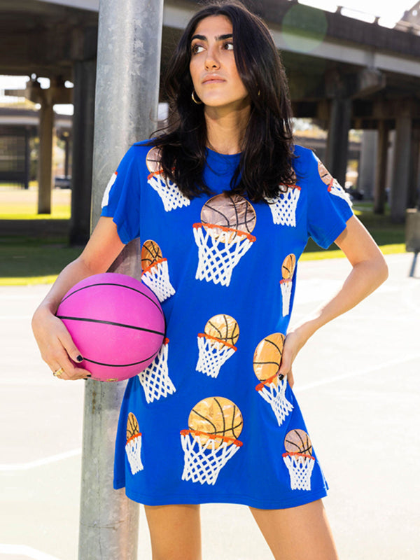 Levoire | Nouveau T-shirt Robe à Paillettes de Basketball à Manches Courtes Multicolore Bleu