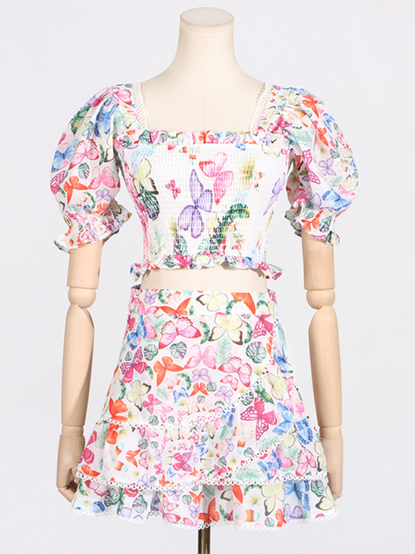Levoire | Top boho élégant avec encolure carrée et manches bouffantes, robe courte ajustée