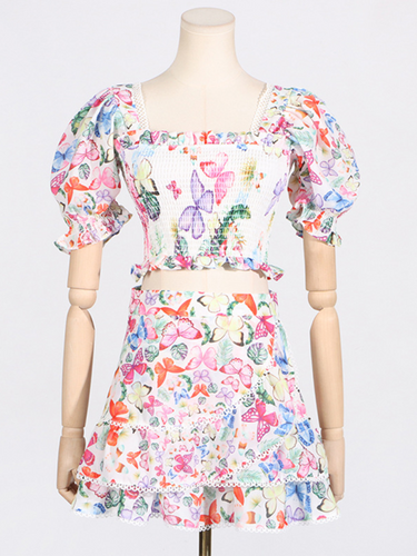 Levoire | Top boho élégant avec encolure carrée et manches bouffantes, robe courte ajustée