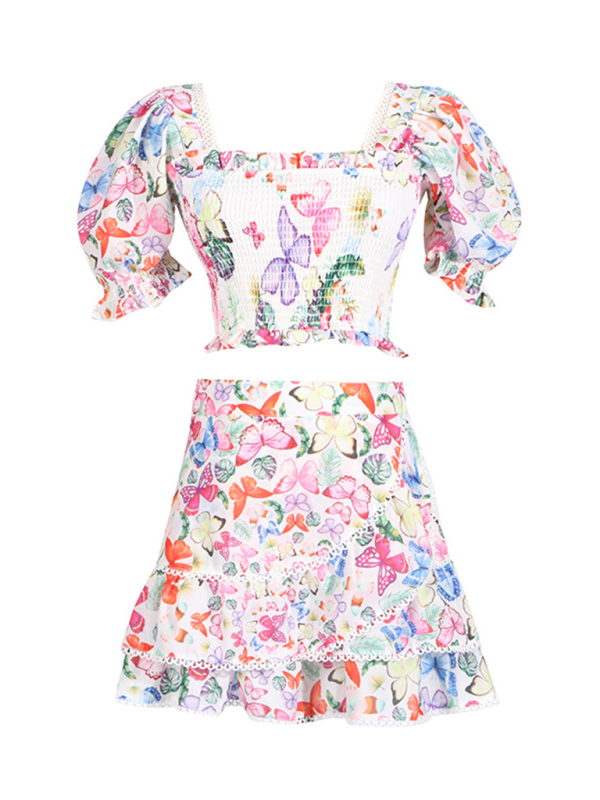 Levoire | Top boho élégant avec encolure carrée et manches bouffantes, robe courte ajustée
