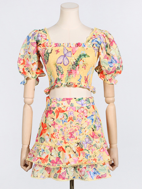 Levoire | Top boho élégant avec encolure carrée et manches bouffantes, robe courte ajustée