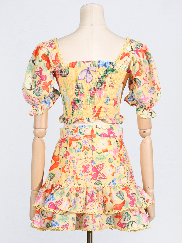 Levoire | Top boho élégant avec encolure carrée et manches bouffantes, robe courte ajustée