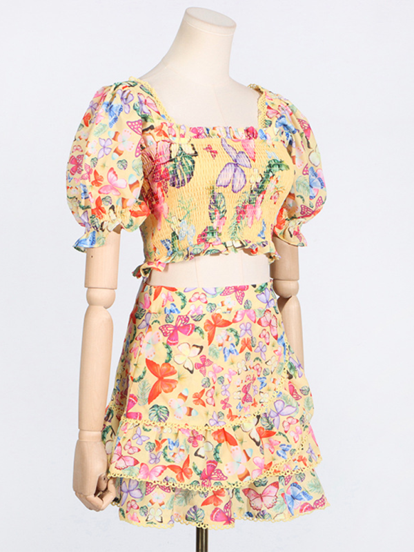 Levoire | Top boho élégant avec encolure carrée et manches bouffantes, robe courte ajustée