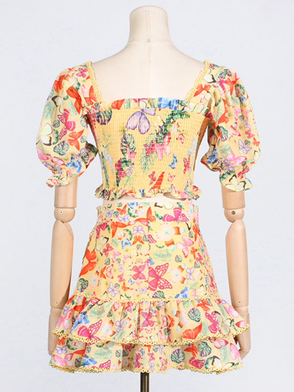 Levoire | Top boho élégant avec encolure carrée et manches bouffantes, robe courte ajustée