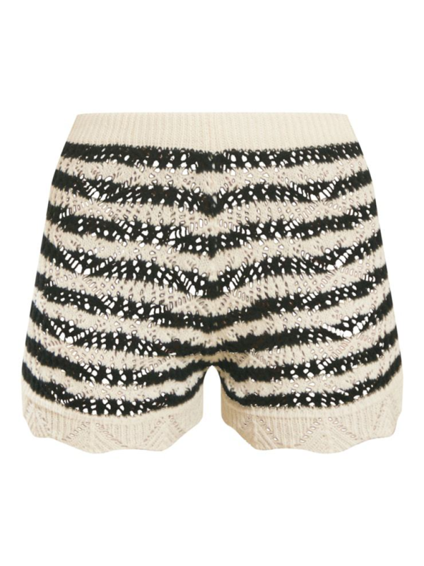 Levoire | Top halterneck sexy courte à ventre découvert pour femmes avec shorts de qualité perforés et jupe rayée