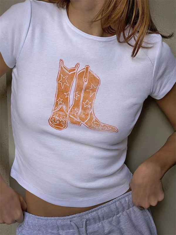 Levoire | Mode chaude garçon style imprimé décontracté ventre top t-shirt à manches courtes Orange