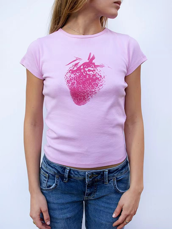 Levoire | Mode chaude garçon style imprimé décontracté ventre top t-shirt à manches courtes Rosa