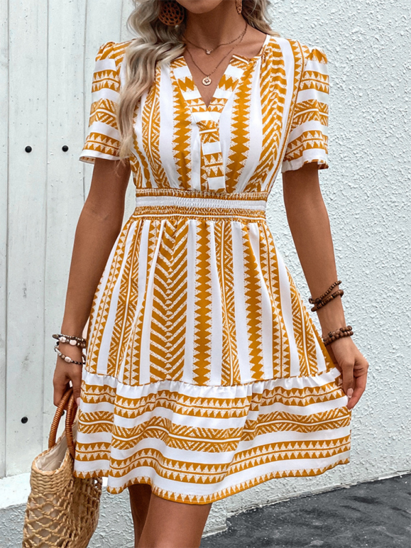 Levoire | Femme V neck Bohème V neck Manches courtes Robe imprimée