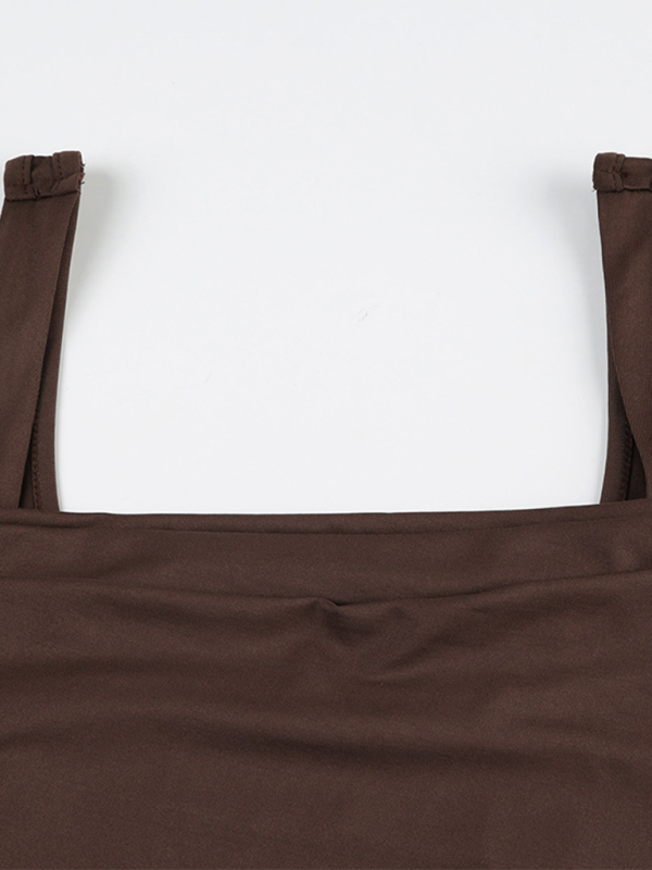 Levoire | Femme Uni Design Plissé Carré Décolleté Polyvalent Simple Haut Sans Manches Chemise