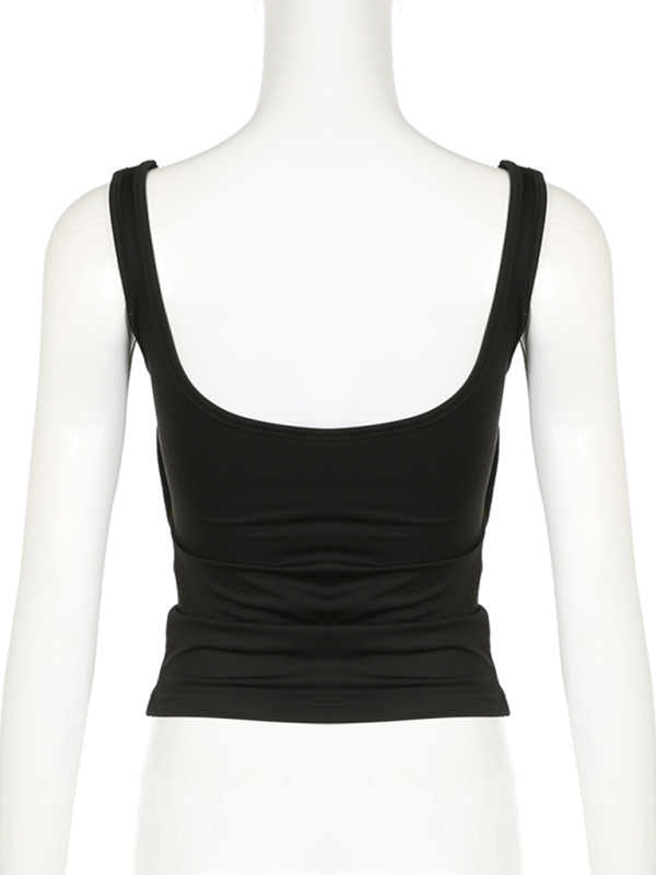 Levoire | Femme Uni Design Plissé Carré Décolleté Polyvalent Simple Haut Sans Manches Chemise