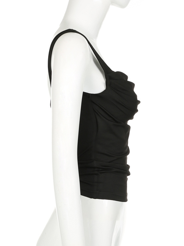 Levoire | Femme Uni Design Plissé Carré Décolleté Polyvalent Simple Haut Sans Manches Chemise