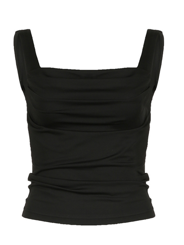 Levoire | Femme Uni Design Plissé Carré Décolleté Polyvalent Simple Haut Sans Manches Chemise