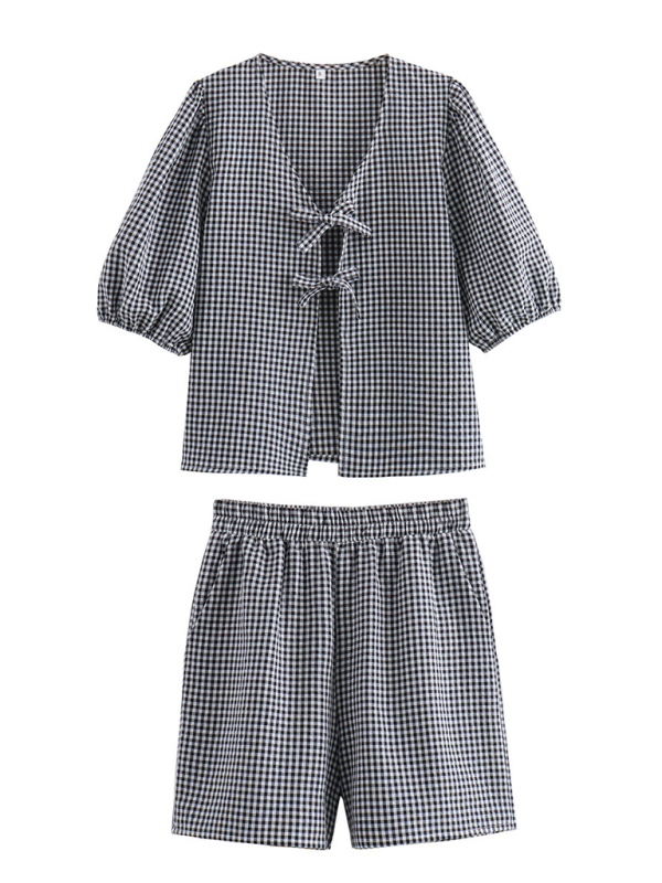 Levoire | Nouveaux ensembles de blouse de travail à lacets pour femmes + shorts à carreaux Must