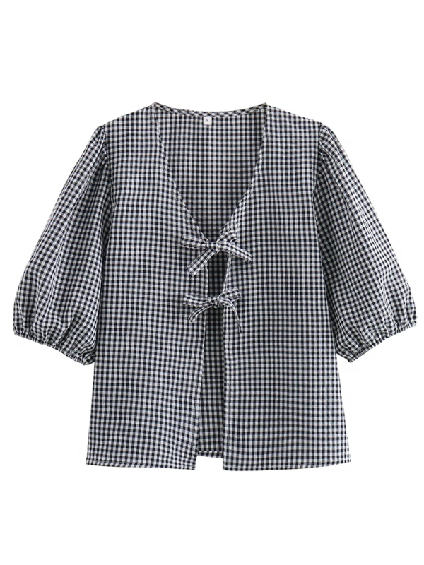 Levoire | Nouveaux ensembles de blouse de travail à lacets pour femmes + shorts à carreaux