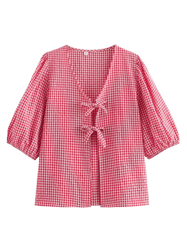 Levoire | Nouveaux ensembles de blouse de travail à lacets pour femmes + shorts à carreaux