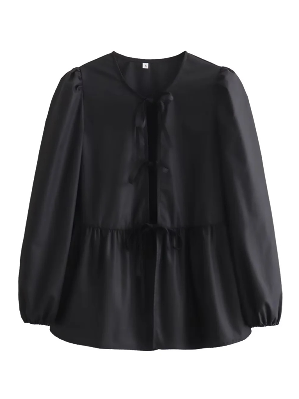 Levoire | Femme Mode de Rue Nœud Chemise à Manches Longues Noir