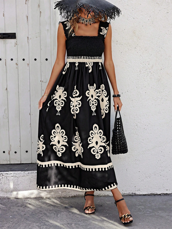 Levoire | Robe midi croisée imprimée style résort Noir