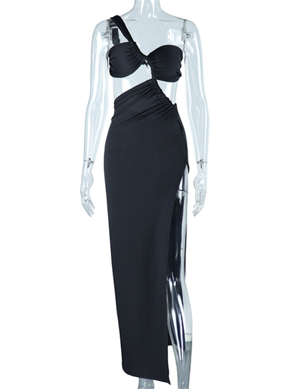 Levoire | Off-Shoulder unicolore pull sexy dos nu robe de soirée longue robe fendue
